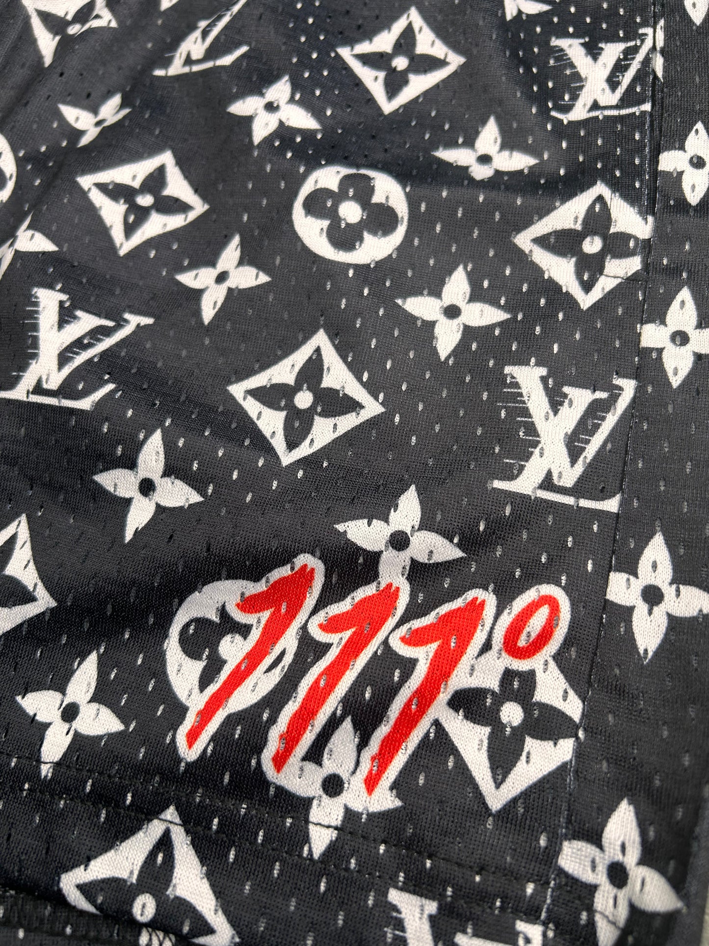 111° Designer Men's Black & White Monogram Mesh Shorts