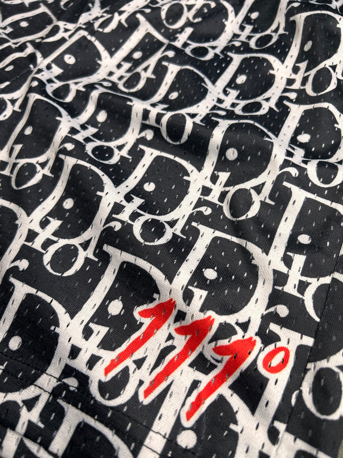 111° Designer Black and White Monogram Mesh Shorts