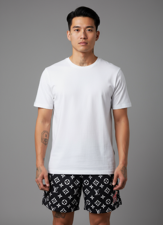111° Designer Men's Black & White Monogram Mesh Shorts