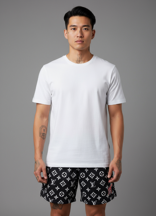 111° Designer Men's Black & White Monogram Mesh Shorts