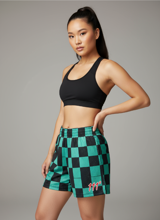 111 Degrees Women's “Tanjiro Check” Mesh Shorts