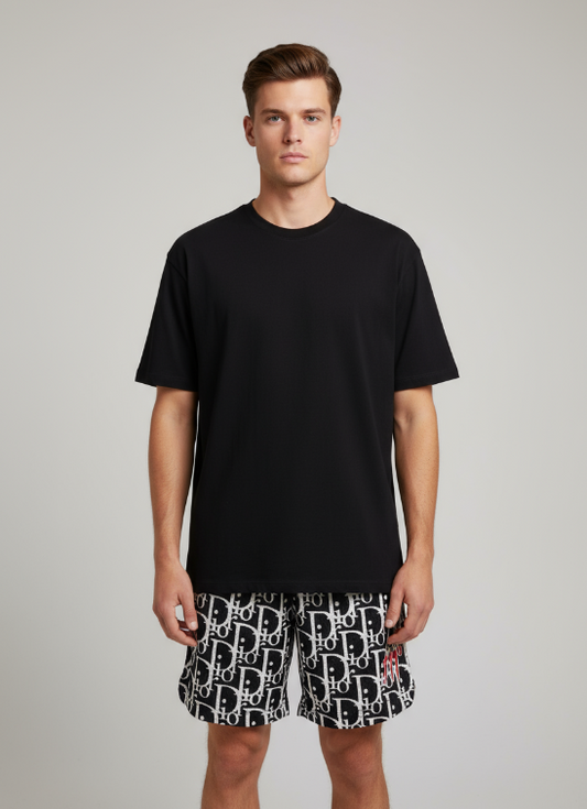 111° Designer Black and White Monogram Mesh Shorts