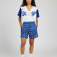 111° Designer Women's Blue & Yellow Monogram Mesh  Shorts